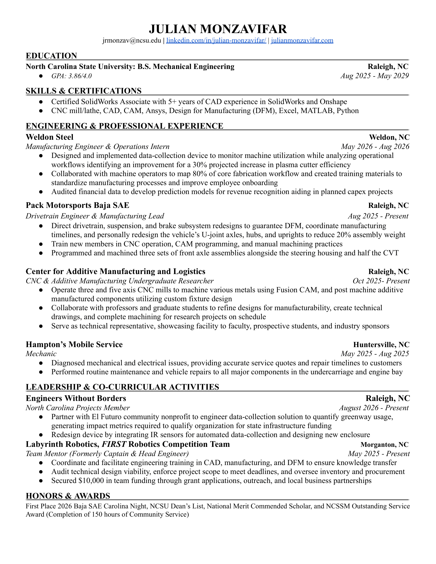 Julian Monzavifar Resume